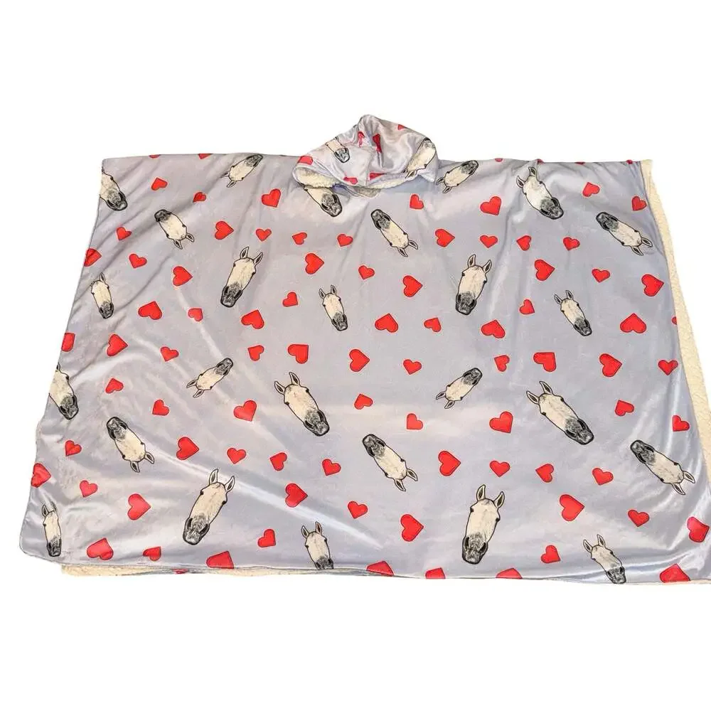My PetPoncho Hooded Wearable Blanket Horse and Heart Print reversible